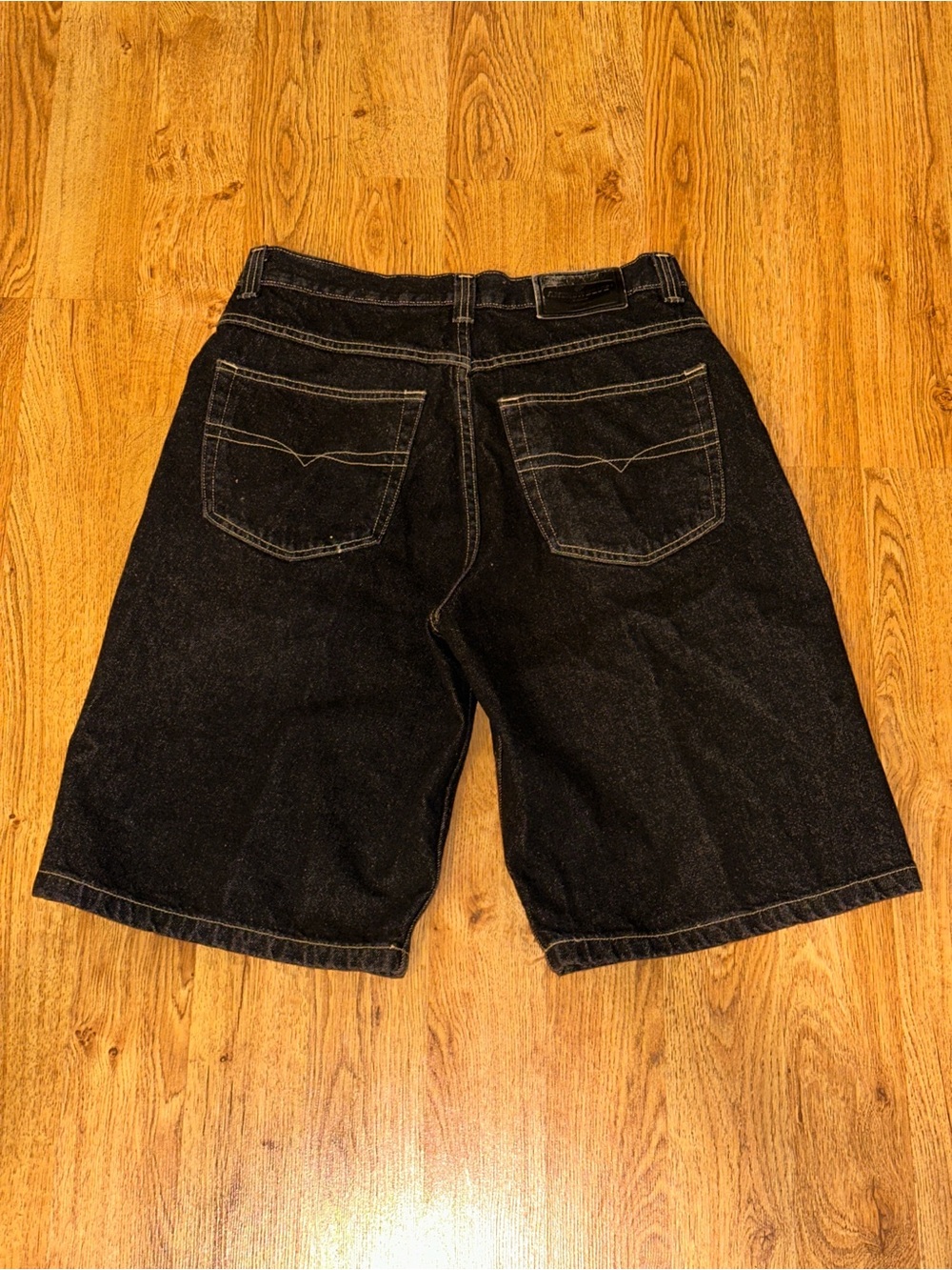 Vtg Y2K Anchor Blue Baggy Rave Skate Black Jean Jorts Shorts Size 33